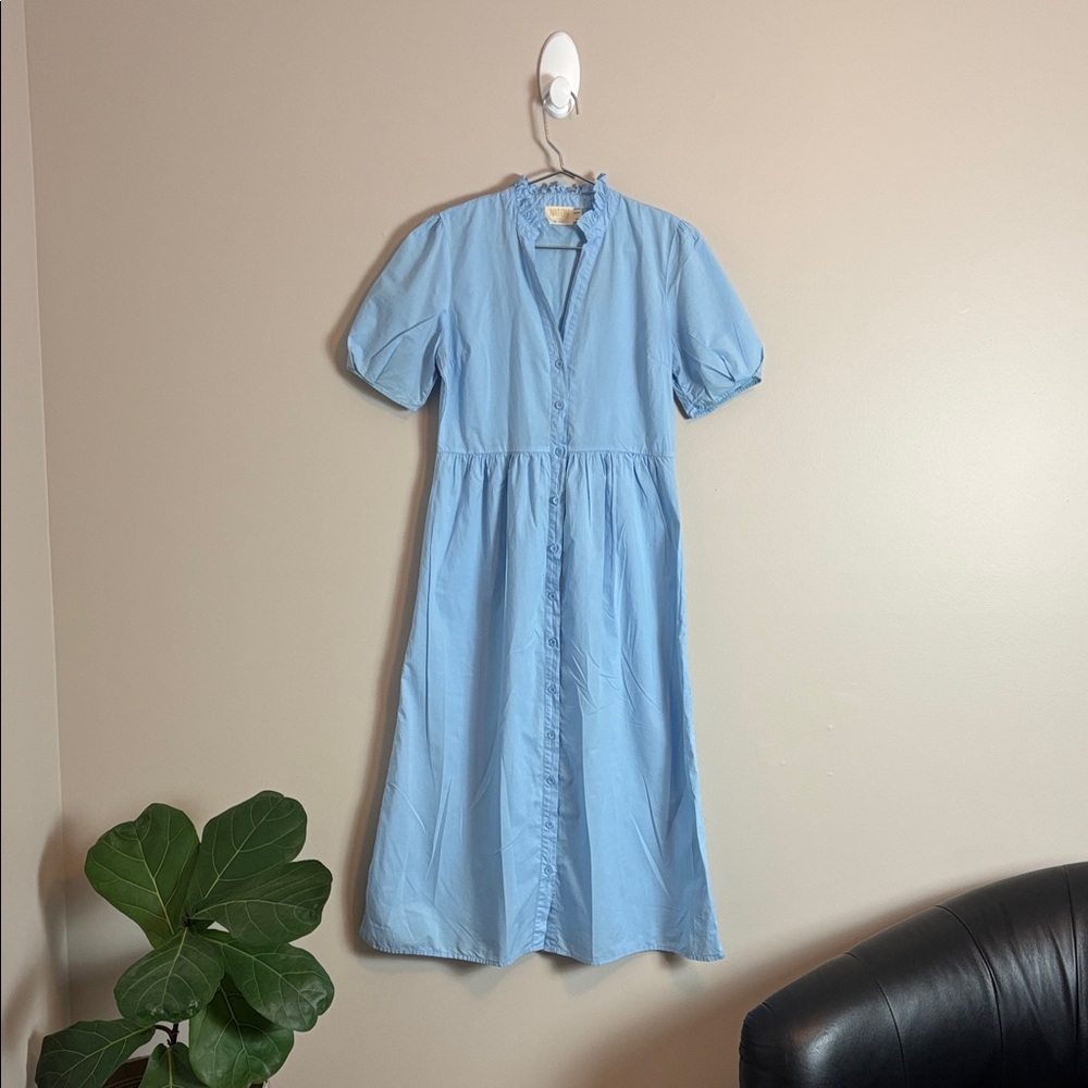 Nation LTD Sky Blue Midi Dress with Puff Sleeves 100% Pima Cotton - Picture 2 of 8